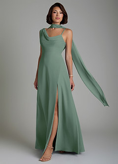 Azazie True Bridesmaid Dresses Eucalyptus A-Line Pleated Chiffon Dress image1