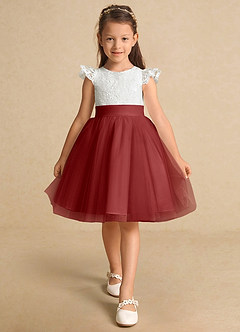 Azazie Vetty vestidos de niña de las flores Vestido de Marfil Óxido de Tul de Corte En A con Encaje image6