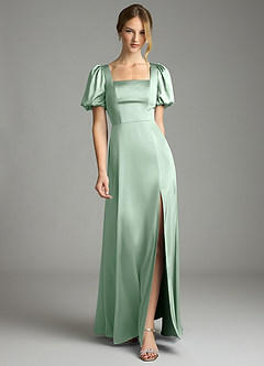 Azazie Fyona Brautjungfernkleider A-Linie Plissee Stretch-Satin Kleid Agave image1