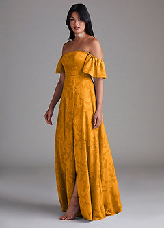 Azazie Sue Bridesmaid Dresses Butterscotch A-Line Off the Shoulder Floral Burnout Convertible Dress image4