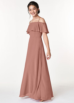 Azazie Maggie Junior Cedar Rose A-Line Off the Shoulder Chiffon Dress image5