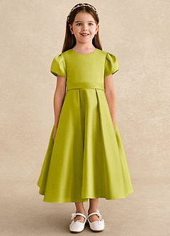 Azazie Princess Robe Demoiselle D'honneur Fillette Robe Trapèze en Mat Satiné Plissée Citronnelle image5