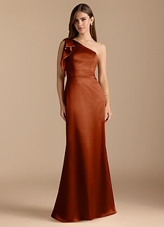 Azazie Rinna Bridesmaid Dresses Auburn Mermaid Ruched Metallic Satin Dress image1