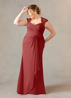 Azazie Birdie 신부의 어머니 드레스 A라인 쉬폰 바닥 길이 드레스 image9
