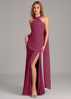 Azazie Kinsley Bridesmaid Dresses Mulberry Mermaid Pleated Chiffon Dress image4