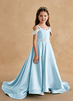 Azazie Jodi Flower Girl Dresses Sky Blue A-Line Matte Satin Dress image3