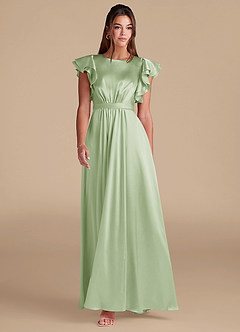 Azazie Daphne Modest Bridesmaid Dresses A-Line Ruched Metallic Satin Floor-Length Dress image3