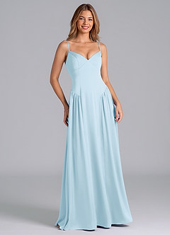 Azazie Kirby Venta Final Vestido de Azul Cielo de Satén Elástico de Corte en A image3