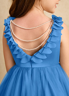 Azazie Lorita Abiti da Ragazza di Fiori Abito A-Line in Tulle Perline Blue Jay image8