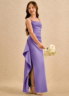 Azazie Cannoli Girls Formal Blumenmädchenkleider A-Linie Plissee Matte Satin Kleid Tahiti image4