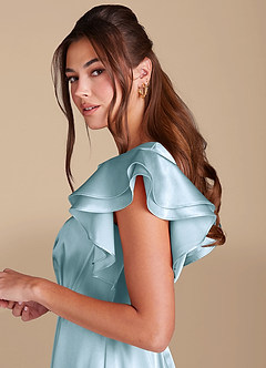 Azazie Daphne Bescheidene Brautjungfernkleider A-Linie Gestreift Metallic Satin Bodenlänge Kleid image5