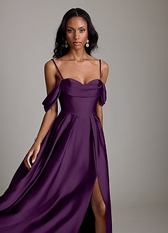 Azazie Loisa Vestidos de damas de honor Vestido de Uva de Satén Elástico de Corte en A con Vestidos sin tirantes image3