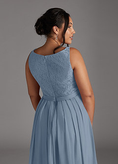 Azazie Ainsling Mère de la mariée Robes Robe Trapèze en Mousseline de soie Dentelle à encolure carrée Bleu Poussiéreux image18