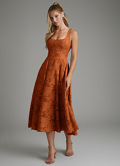 Azazie Isabella Bridesmaid Dresses Burnt Orange A-Line Corset Floral Burnout Dress image6