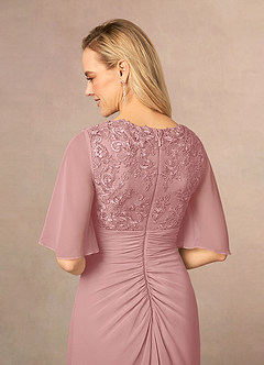 Azazie Carson Mother of the Bride Dresses Dusty Rose A-Line V-Neck Lace Chiffon Dress image5