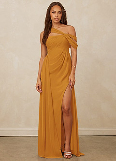 Christian Siriano Bridal for Azazie 1014 Brautjungfernkleider A-Linie Schulterfrei Chiffon Kleid Butterscotch image4
