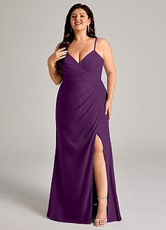 Azazie Maci Bridesmaid Dresses Grape Sheath Pleated Chiffon Dress image8