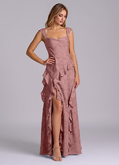 Azazie Sloane Bridesmaid Dresses Dusty Rose A-Line Sweetheart Neckline Floral Burnout Dress image4