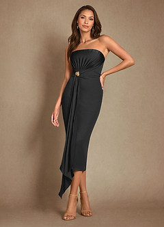 Azazie Dinanta Mother of the Bride Dresses Black Column Pleated Chiffon Dress image1