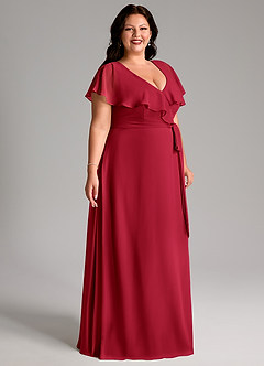 Azazie Lainey Bridesmaid Dresses Scarlet A-Line with Pockets Chiffon Dress image11