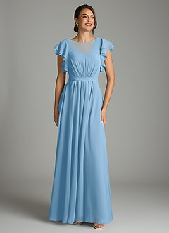 Azazie Daphne Modest Bridesmaid Dresses A-Line Ruffled Chiffon Floor-Length Dress image1