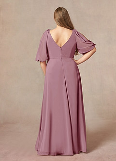 Azazie Bronwyn At-home Try On Dresses Vintage Mauve A-Line V-Neck Ruched Chiffon Dress image7