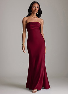 Azazie Saylor Bridesmaid Dresses Burgundy Mermaid Strapless Stretch Satin Dress image2