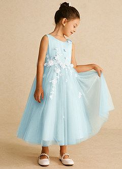 Azazie Tillie Final Sale Blushing Pink A-Line Lace Tulle Dress image2