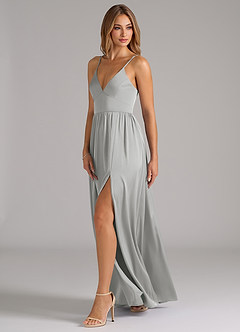 Azazie Aaida Bridesmaid Dresses Silver A-Line Corset Stretch Satin Dress image3