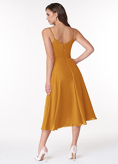 Azazie Clarissa Bridesmaid Dresses Butterscotch A-Line V-Neck Chiffon Dress image2