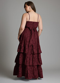 Azazie Nathalia Vestidos para Prova em Casa Vestido Cabernet de Esgotamento Floral de Linha A com Laço image8