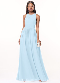 Azazie Harper Bridesmaid Dresses Sky Blue A-Line Pleated Chiffon Dress image1