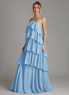 Azazie Deena Bridesmaid Dresses Powder Blue A-Line Ruched Chiffon Dress image5
