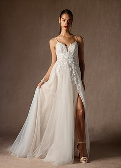 Azazie Nikita Wedding Dresses Diamond White Champagne A-Line Sequins Tulle Dress image7