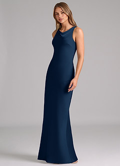 Azazie Allettie Vestidos de damas de honor Vestido de Azul Marino Oscuro de Satén Elástico de Corte Sirena image4