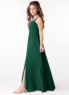 Azazie Evie Junior Emerald A-Line Pleated Chiffon Dress image2