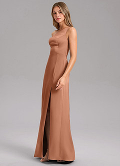Azazie Feby Brautjungfernkleider A-Linie One-Shoulder Stretch-Satin Kleid Bronzer image4