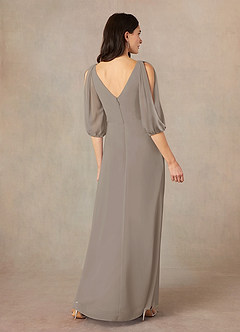 Azazie Bronwyn Mother of the Bride Dresses Taupe A-Line V-Neck Ruched Chiffon Dress image4