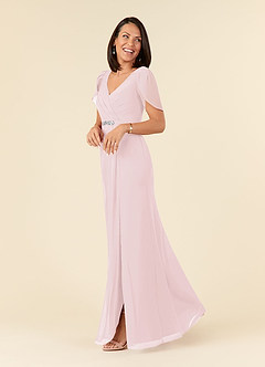 Azazie Marianne Mother of the Bride Dresses Blushing Pink Sheath V-Neck Pleated Chiffon Dress image3
