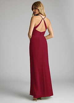 Azazie Becca Bridesmaid Dresses Burgundy Sheath V-Neck Chiffon Dress image6
