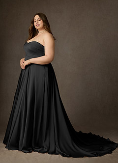 Azazie Alta Wedding Dresses Black A-Line Strapless Stretch Satin Dress image16