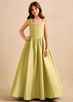 Azazie Enid Girls Formal Blumenmädchenkleider A-Linie Mit Perlen Stretch-Satin Kleid Kanarienvogel image4