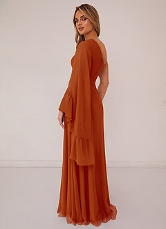 Barbie ♥ Azazie Bridesmaid Dresses Paprika A-Line Long Sleeve Chiffon Dress image2