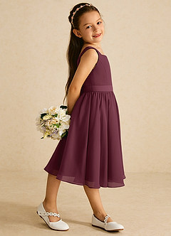 Azazie Ari Abiti da Ragazza di Fiori Abito A-Line in Chiffon Senza Maniche Cabernet image3