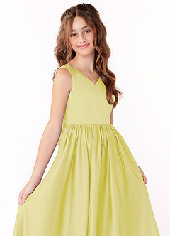 Azazie Hathaway Junior Robe Trapèze en Mat Satiné Arc Sorbet Citron image5