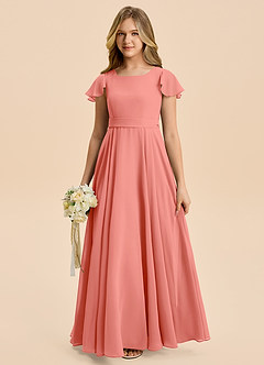 Azazie Cady Junior Robe Trapèze en Mousseline de soie Plissé Rose Saumon image1