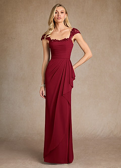 Azazie Belfast Mother of the Bride Dresses Burgundy Sheath Lace Mesh Dress image1