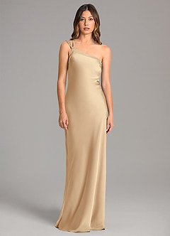 Azazie Monroe Jurken voor bruidsmeisjes Jurk van Stretch Satijn met Zeemeermin One-Shoulder Champagne image4