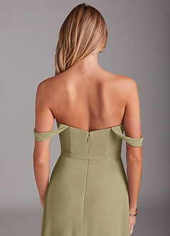 Azazie Aaron Bridesmaid Dresses Moss Green A-Line Off the Shoulder Chiffon Convertible Dress image8