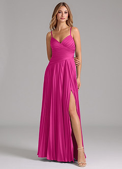 Azazie Vini Bridesmaid Dresses Fuchsia A-Line Pleated Stretch Satin Dress image4